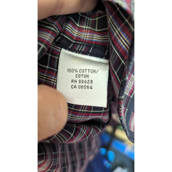 Bugatchi men shaped fit plaid navy button up dress shirt long sleeve Medium - Picture 7 of 9